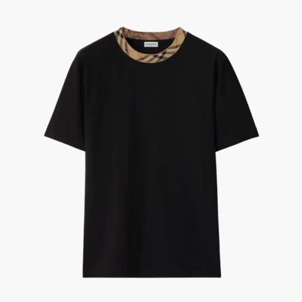 Burberry Check Trim Cotton T-shirt Black Collar Trim