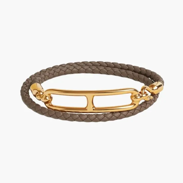 Hermes Roulis Double Tour Bracelet Swift Calfskin Gold & Etoupe