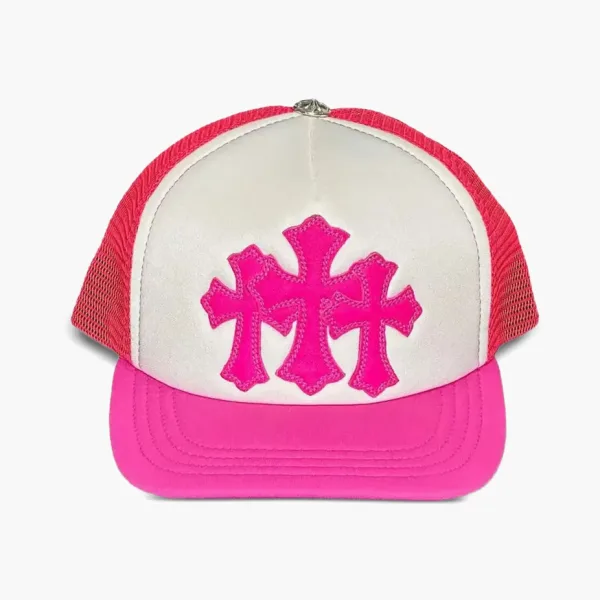  Chrome Hearts Cemetery Leather Patch Trucker Cap Pink
