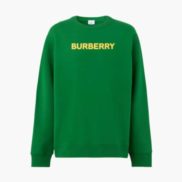 Burberry Logo Print Cotton Sweater Ivy Green/Yellow