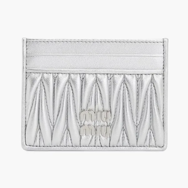 Miu Miu Matelasse Nappa Leather Card Holder Silver