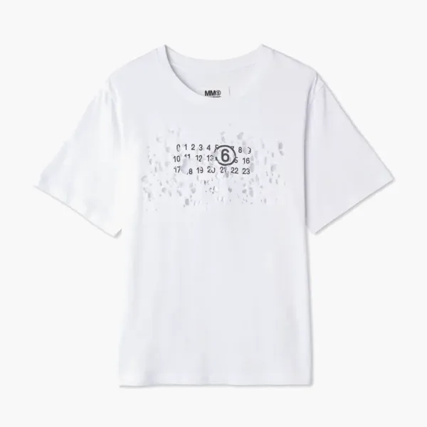 MM6 Maison Margiela Destroyed Logo Print T-Shirt White