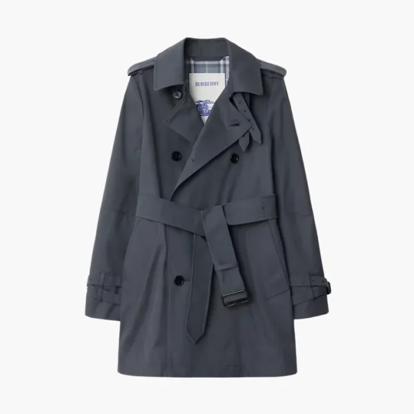Burberry Short Cotton Blend Trench Coat Gray