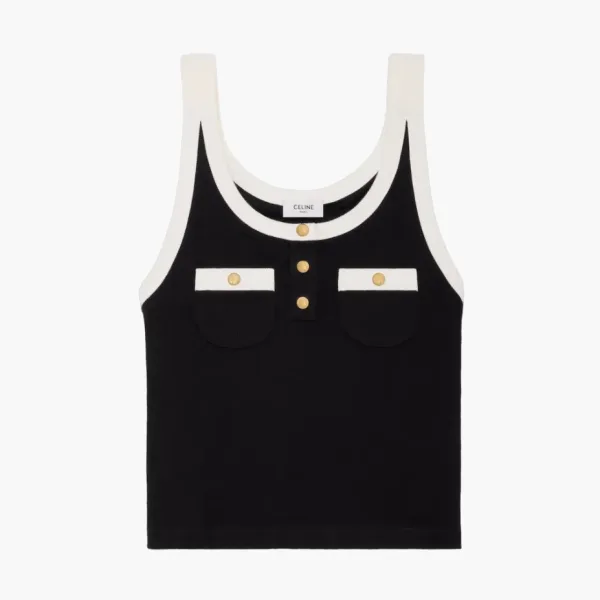 Celine Cropped Tank Top In Cotton Jersey Black/Ecru