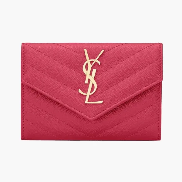Saint Laurent Cassandre Grain De Poudre Envelope Wallet Small Fuchsia
