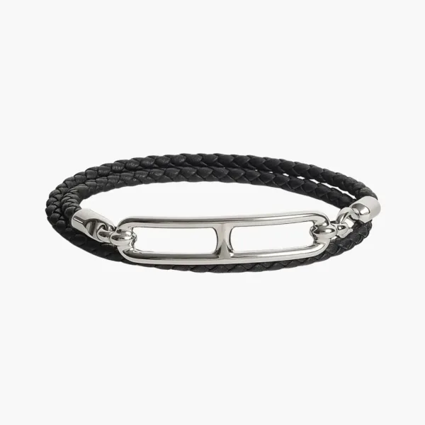Hermes Roulis Double Tour Bracelet Swift Calfskin Palladium & Noir
