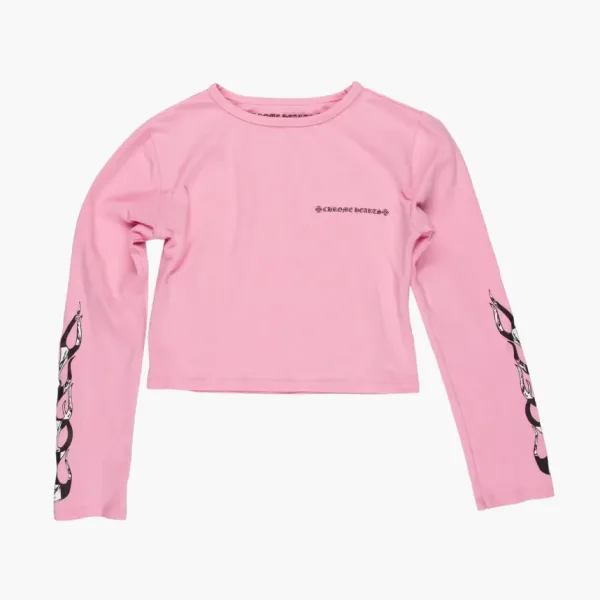 Chrome Hearts Matty Boy Flame Crop Graphic Print Top Pink