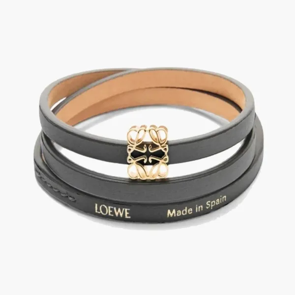 Loewe Anagram Dice Calfskin Leather Twist Bangle Black