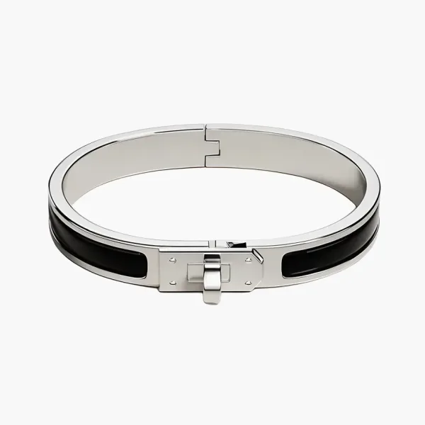 Hermès Plated Metal Enamel Bangles Unisex Silver
