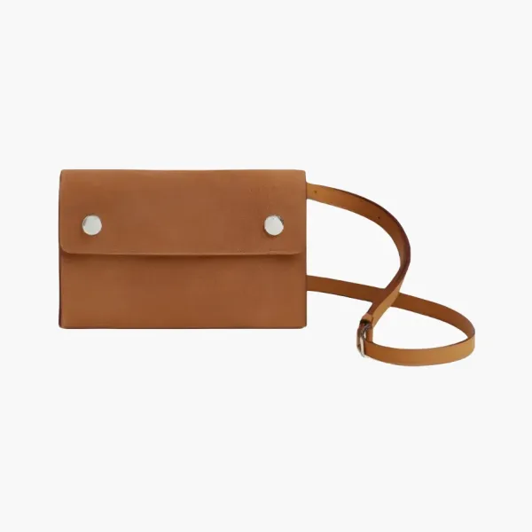 HERMES Grizzly & Swift Calfskin One Shoulder Wallet Brown