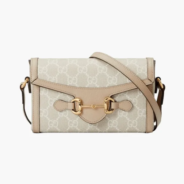 Gucci Horsebit 1955 Mini Bag Beige And White Gg Supreme Canvas