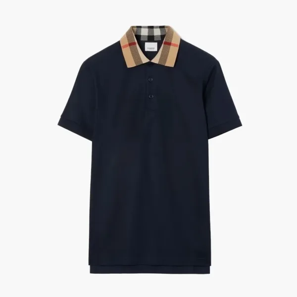 Burberry Check Collar Cotton Polo Shirt  Smoked navy