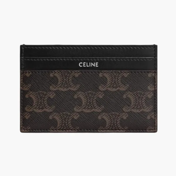 Celine Medium Card Holder Triomphe Canvas and Calfskin Brown