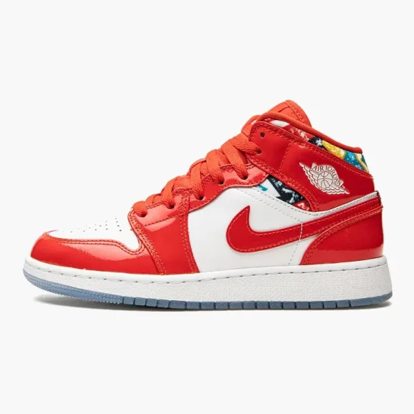 Air Jordan 1 Mid SE GS Barcelona Sweater Red Patent