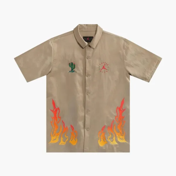Cactus Jack by Travis Scott x Jordan Button Down Shirt Khaki/University Red