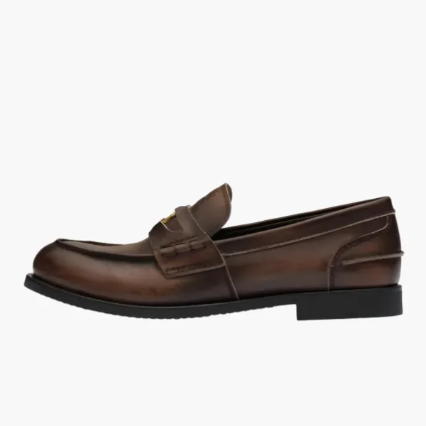 Miu Miu Brushed Leather Loafers Sepia