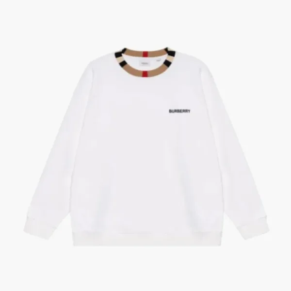 Burberry Icon Stripe Trim Cotton Sweatshirt White