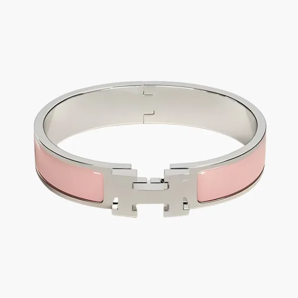 HERMES Clic Clac Bracelet Bangle Silver Pink No Box Pink