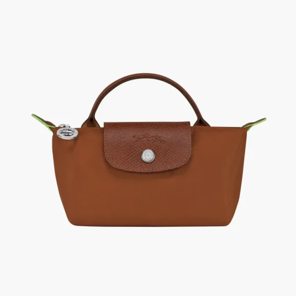 Longchamp Le Pliage Green Handle Pouch Cognac