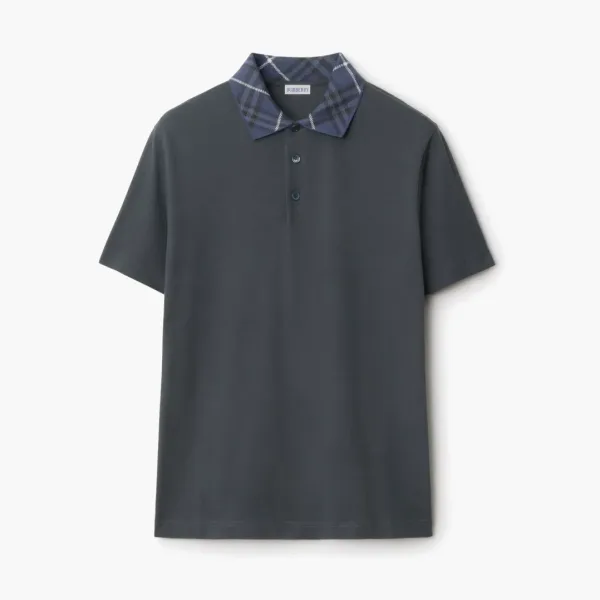 Burberry Check Collar Cotton Polo Shirt  Magnet