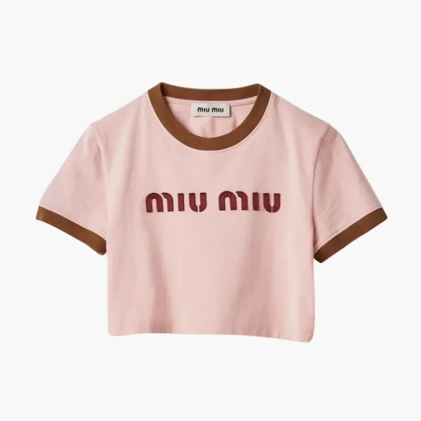 Miu Miu Girocollo Ricamo Jersey Alabastro/Military