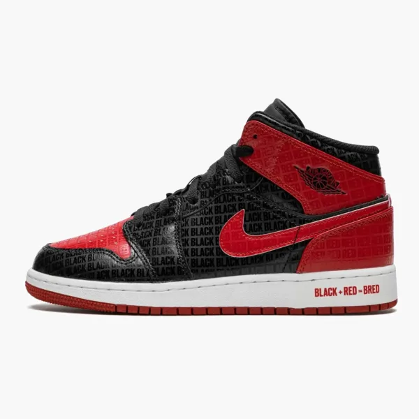 Air Jordan 1 Mid GS Bred Text