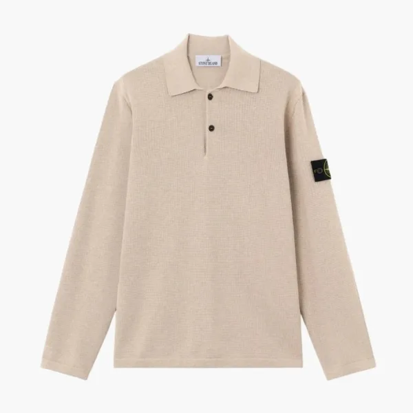 Stone Island Micro Stitch Soft Organic Cotton Long-Sleeve Polo Desert Melange