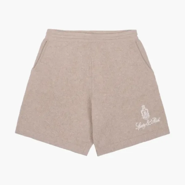 Sporty & Rich Vendome logo-embroidered Cashmere Shorts Beige