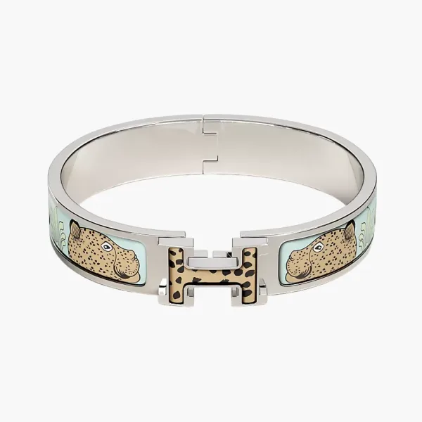 Hermes Clic H Les Leopards bracelet Silver