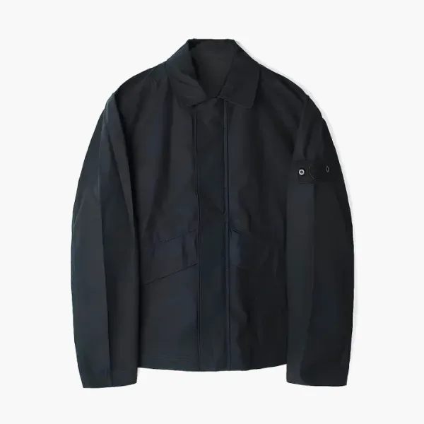 Stone Island Ghost Logo Appliquéd Cotton Overshirt Men Black