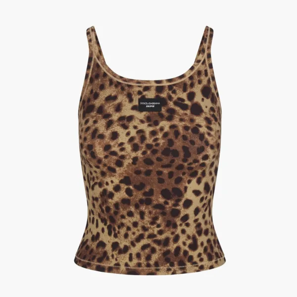 Skims X Dolce&Gabbana Cotton Rib Scoop Tank Leopard
