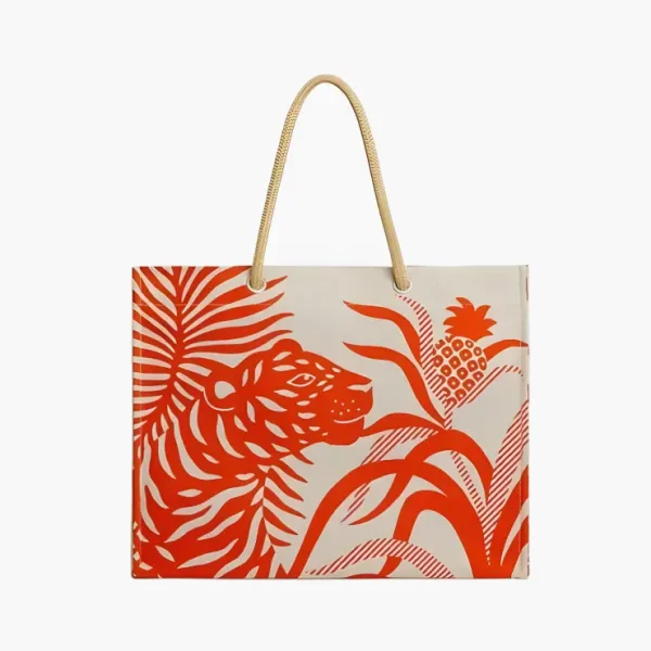 Hermès Tigre A L'Ananas H Canvas Tote Bag Orange & Coral