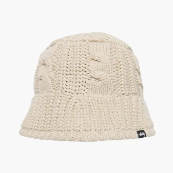 Stussy Flag Label Acrylic Polyester Knit Bucket Hat White