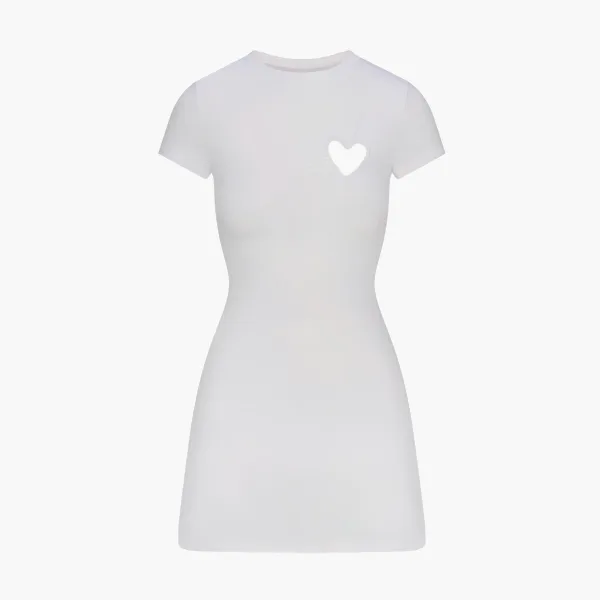 Skims Valentine's Day Collection Cotton Jersey Heart Mini Dress Snow