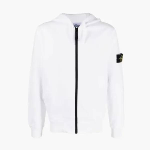 Stone Island Brushed Cotton Full Zip Hoodie White