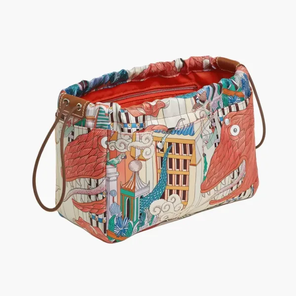 Hermes Fourbi Silk With Barenia Calfskin Handbag Orange & Multicolor