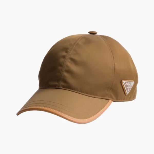 Prada Re-Nylon Leather Baseball Cap Cork Beige