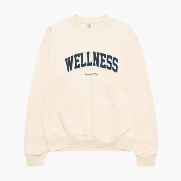 Sporty & Rich Slogan Printed Crewneck Sweatshirt Cream