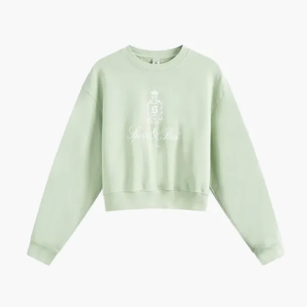 Sporty & Rich Vendome Cropped Cotton Sweatshirt Light Green