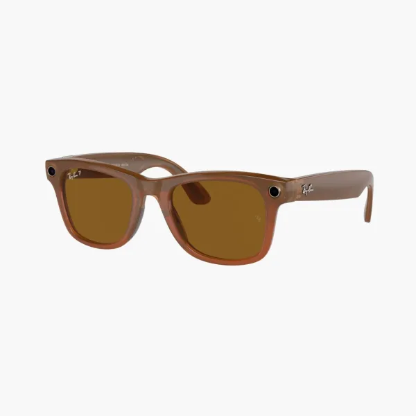 Ray-Ban Smart Glasses Meta Wayfarer Large Shiny Caramel Transparent/Brown Polarized