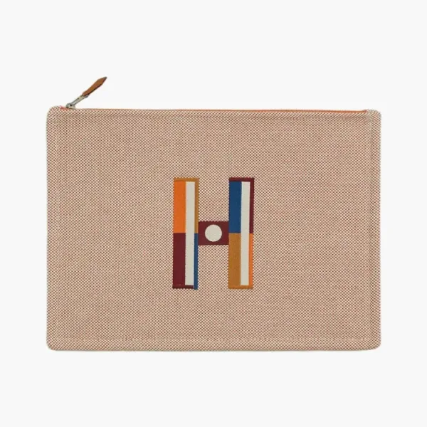 Hermes Cotton Storage Bags Clutches Large Size Orange & Gray Umber