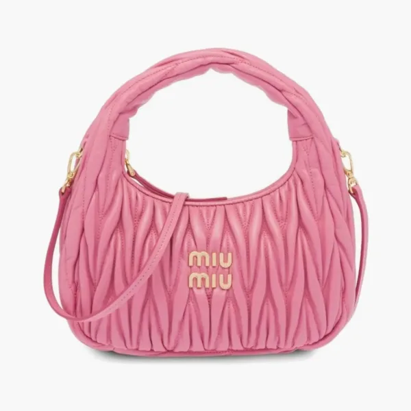 Miu Miu Wander Matelasse Nappa Leather Hobo Bag Pink