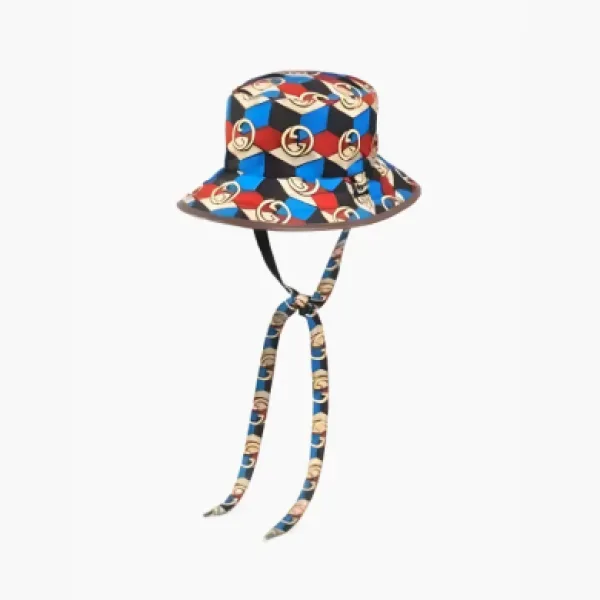 GUCCI X The North Face Exclusive Self Tie Nylon Hat Red, Blue, Black Print