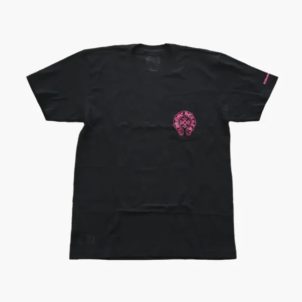 Chrome Hearts Pink Horseshoe Pocket Short Sleeve T-Shirt Black