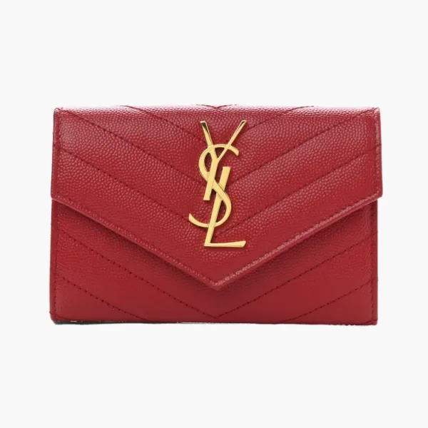 Saint Laurent Cassandre Grain De Poudre Envelope Wallet Small Rouge Opyum