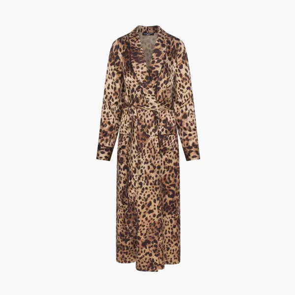 Skims x Dolce&Gabbana Silk Long Robe Leopard