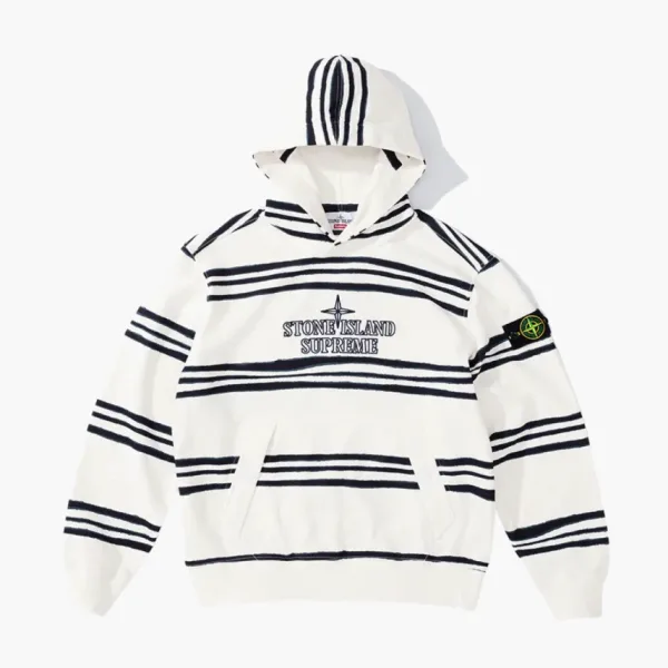 Stone Island X Supreme Warp Stripe Hooded Sweatshirt White