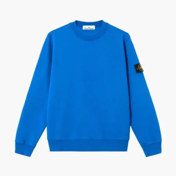 Stone Island Organic Cotton Fleece Crewneck Sweatshirt Bright Blue