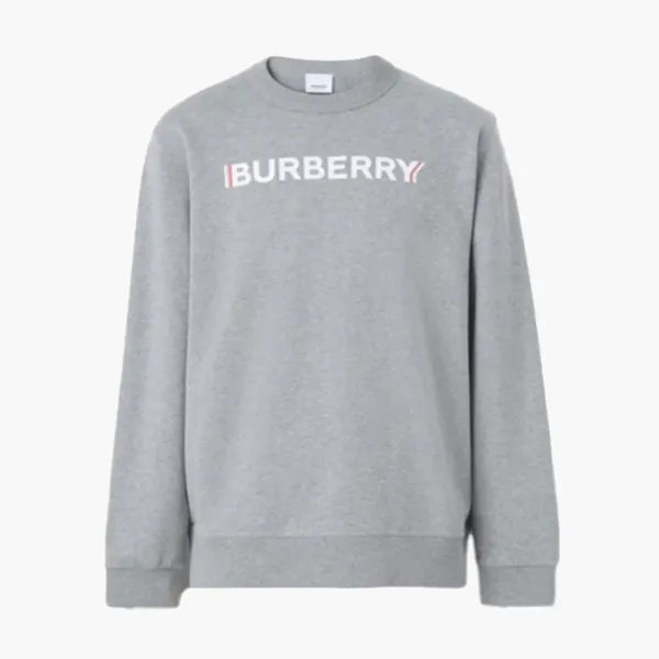 Burberry Logo Print Cotton Sweatshirt Pale Grey Melange