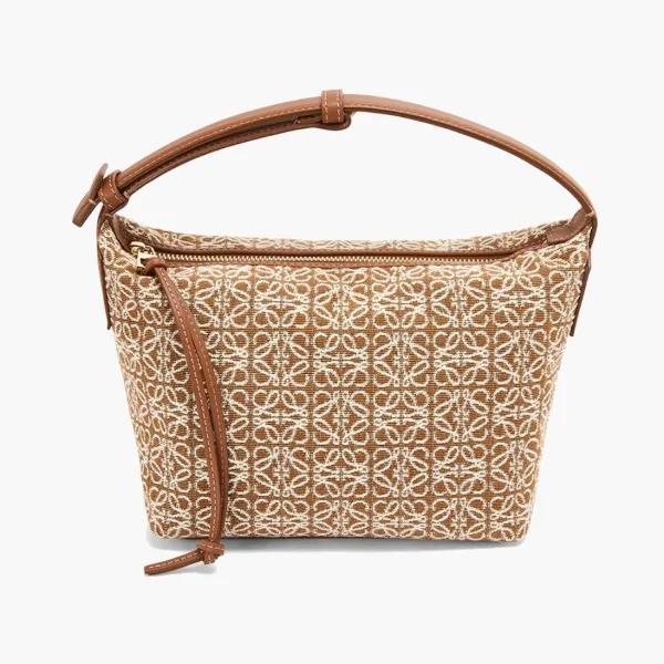 Loewe Cubi Anagram Jacquard and Calfskin Small Bag Tan/Pecan